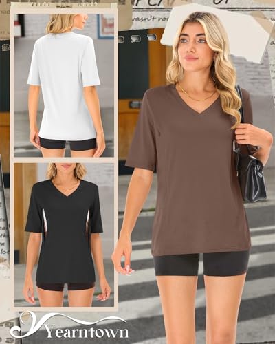 4 Pack Women Nursing Shirts Breastfeeding Tops - color: Brown, White, Gray, Black, size: Medium