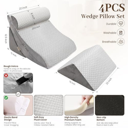 4PCS Wedge Pillow,Adjustable Support Pillow for Pain Free Recovery - color: Gray + Light Gray