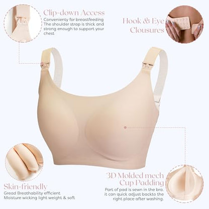 Zomee Nursing Bra for Breastfeeding, Seamless Wire-Free Bralette - size: Large