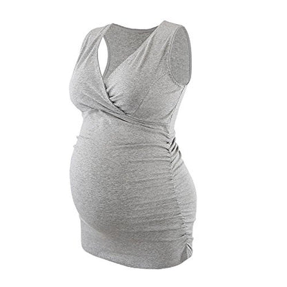 Women's Cotton V Neck Tank Top for Maternity and Nursing - color: Black+grey+white, size: Small