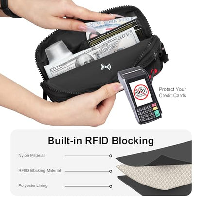 FODOKO Wristlet wallets for Women RFID crossbody bags with 4 Zippers - color: Cherry