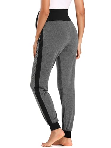 Liu & Qu Women's Maternity Pants Stretchy Sweatpants Jogger with Pockets - color: Deep Grey+black Paneling, size: Small