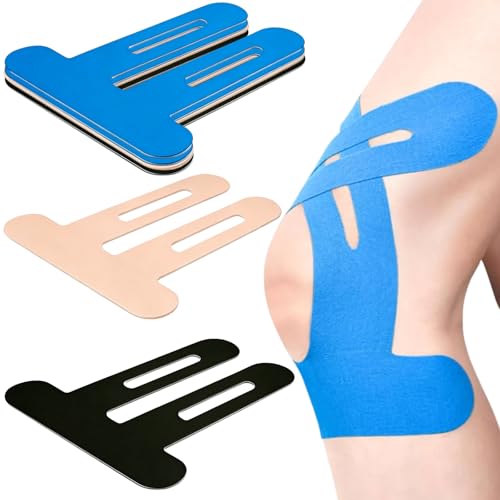 Precut Kinesiology Tape for Knees, 6 Pcs – Knee Support & Stability, Waterproof Athletic Tape, Breathable Hypoallergenic Latex-Free Elastic Sports Tape for Active Movement, Blue,Beige& Black - color: Blue,beige& Black, size: 6 Count (Pack of 1)