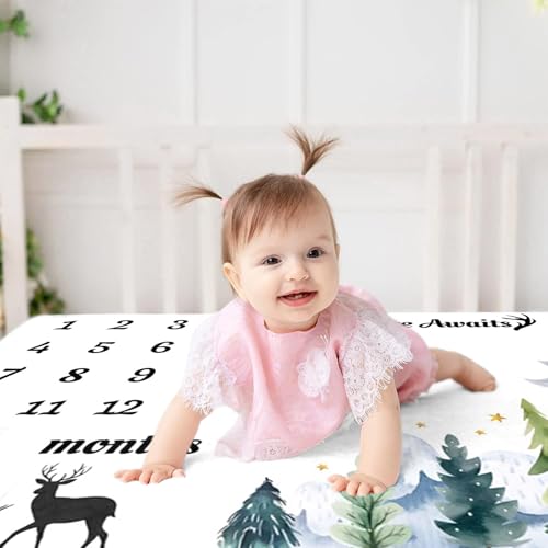 Jungle Adventure Baby Monthly Milestone Blanket Mountain Forest Cute Deer