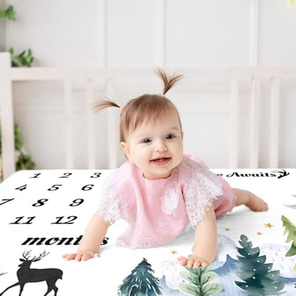 Jungle Adventure Baby Monthly Milestone Blanket Mountain Forest Cute Deer