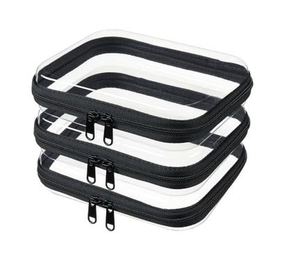 3-PCS Medium Clear Hard Shell Zipper Pouches, Clear Zipper Bags (3M, Black) - color: Black, size: 3M