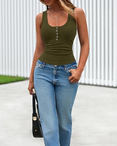 BTFBM Women's Ribbed Summer Tank Tops 2026 - color: Army Green, size: Large
