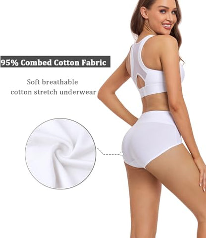 wirarpa Women's Cotton Underwear High Waisted Ladies Panties Full Coverage Briefs 4 Pack (Regular & Plus Size) - color: White - Set 23, size: Small