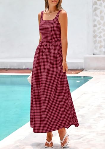 PRETTYGARDEN Women's Summer Gingham Maxi Long Dress - color: Red Black, size: Medium
