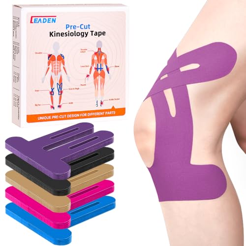 Precut Kinesiology Tape for Knees, 20 Pcs - Knee Support & Stability, Knee Pain Relief Athletic Tape - Waterproof & Elastic, Breathable Hypoallergenic Latex-Free Tape, Purple - color: Purple, size: 20 Pcs