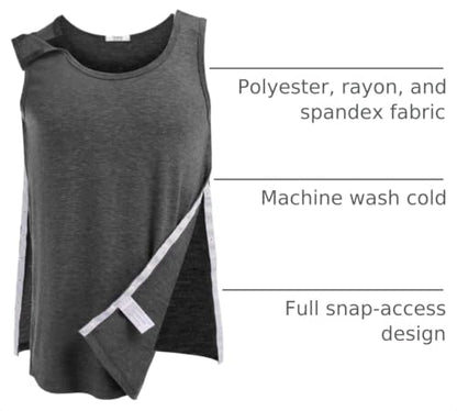 Deyeek Post Shoulder Surgery Shirts for Women Mens Tearaway Snap Tank Tops - color: Dark Grey, size: Medium