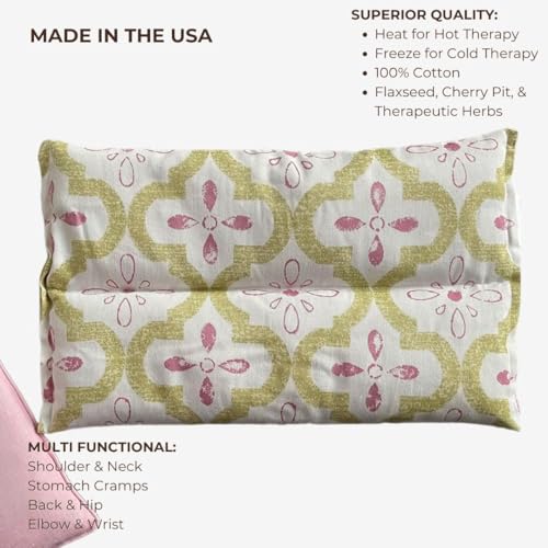 SacksyThyme Microwave Heating Pad for Pain Relief, Flaxseed & Cherry Pit Herbal Heating Pad, Hot Cold Therapy - color: Pretty in Pink