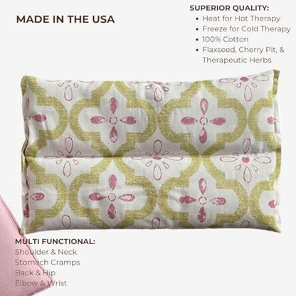 SacksyThyme Microwave Heating Pad for Pain Relief, Flaxseed & Cherry Pit Herbal Heating Pad, Hot Cold Therapy - color: Pretty in Pink