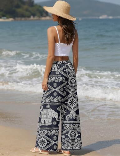 TARSE Women's Linen Wide Leg Pants with Pockets - color: Elephant Navy, size: Small