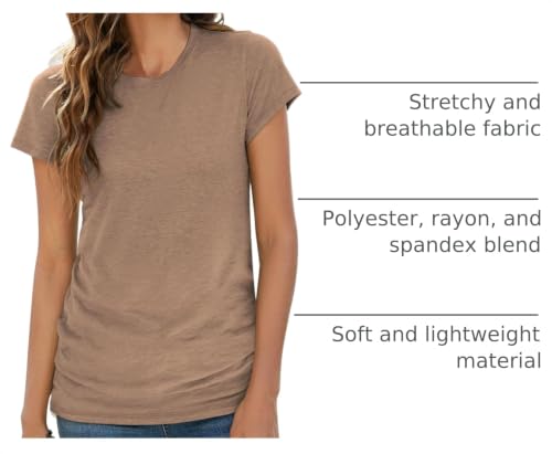 Sherosa Womens T Shirts Short Sleeve Crew Neck Shirts Basic Tee Tops Blouse - color: 01 Brown, size: Medium