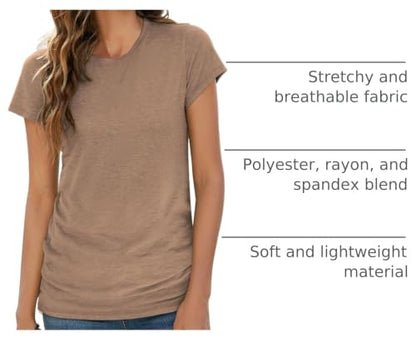 Sherosa Womens T Shirts Short Sleeve Crew Neck Shirts Basic Tee Tops Blouse - color: 01 Brown, size: Medium