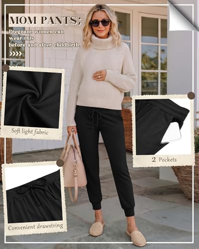 3 Pack Women Maternity Pants Pregnancy Lounge Jogger - color: Black, Black, Black, size: Medium