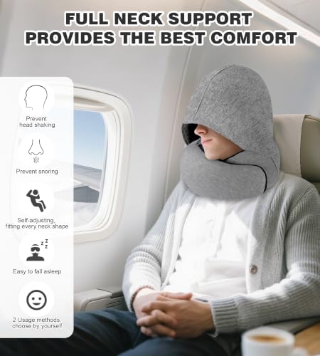 Hat-style travel neck pillow, upgraded version of airplane neck pillow - color: Light Grey
