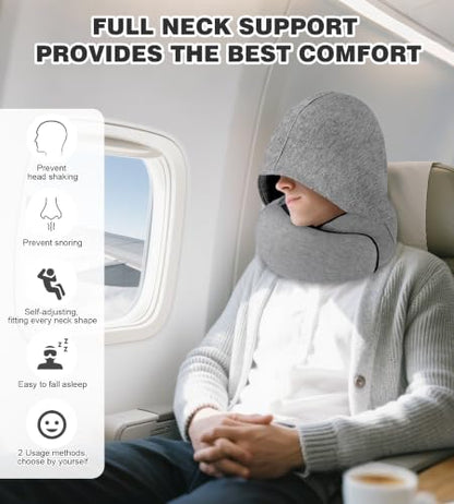 Hat-style travel neck pillow, upgraded version of airplane neck pillow - color: Light Grey