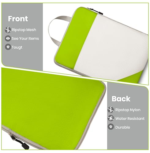 Compression Travel Packing Cubes with White Mesh, Green, 4Pcs - color: Green, size: Set of 4