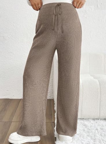 BLENCOT Maternity Pants Casual Stretchy Wide Leg Pregnancy Trousers - color: Dune, size: Medium