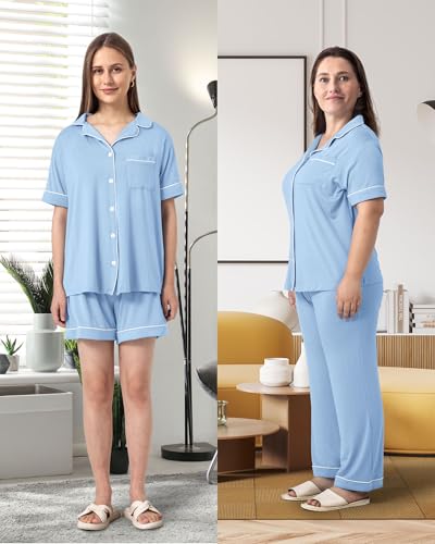 Rnxrbb Button Down Maternity Pajamas Set Nursing Postpartum Pjs Clothes - color: New-sky Blue, size: X-Large
