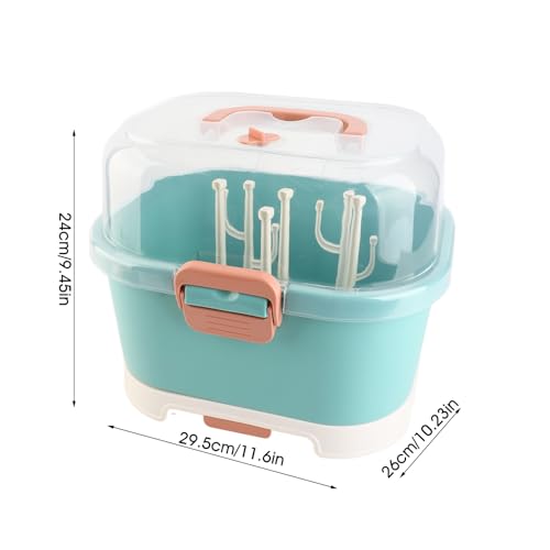 Ejoyous Baby Bottle Drying Rack Organizer, Nursing Bottle Storage Box, Compact Household Dust Proof Draining Thickened Plastic Bottle Holder Box for Home Travel (Green) - color: Green