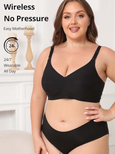 Jelly Support Wireless Nursing Bra V Neck Front Easy Open Clips Maternity Breastfeeding Bralette - color: Black, size: Small