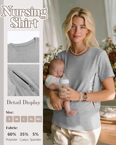 3 Pack Women's Nursing Shirts - color: Gray Green, Light Gray, Black, size: Small