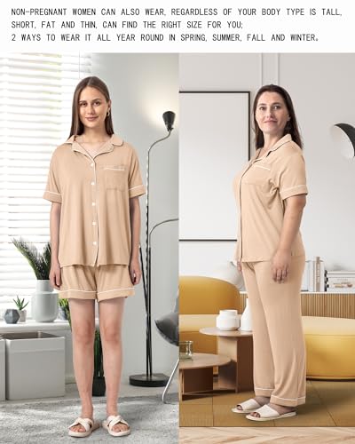 Rnxrbb Button Down Maternity Pajamas Set Nursing Postpartum Pjs Clothes - color: New-champagne, size: Small