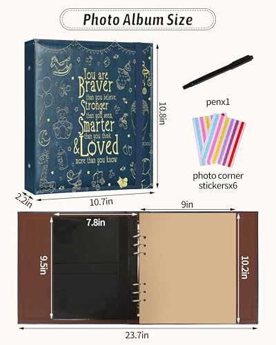Leather Baby Scrapbook Album, Baby Memory Keepsake for New Moms & Dads - color: Blue