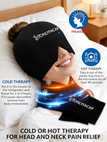 Migraine Relief Cap,Headache Relief & Neck Ice Pack Wrap Gel Set - color: Black Suit