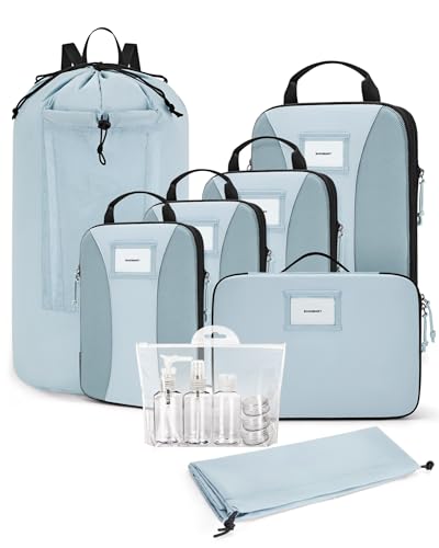 BAGSMART Compression Packing Cubes, Lightweight Travel Essentials - color: Blue, size: 8 Set