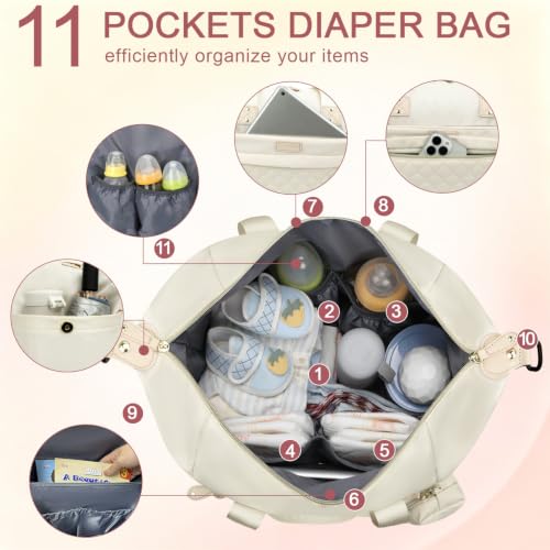 Pritent Diaper Bag Tote Waterproof Maternity Baby Bags with Pacifier Case - color: White, size: Medium