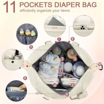 Pritent Diaper Bag Tote Waterproof Maternity Baby Bags with Pacifier Case - color: White, size: Medium