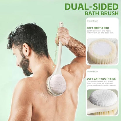 Back Scrubber for Shower, Long Handle Dual-Sided Brush, Light Yellow - color: Light Yellow