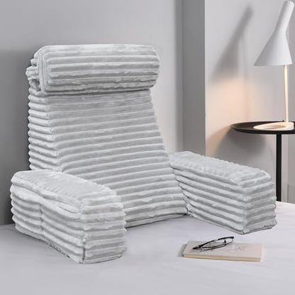 ENITYA 22" XL Back Pillow for Bed Sitting Up with Armrests & Big Pockets - color: Light Grey, size: XL(5'3"-5'11")