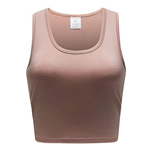 OThread & Co. Women's Basic Crop Tops Stretchy Casual Scoop Neck Sleeveless Crop Tank Top - color: Khaki, size: Medium