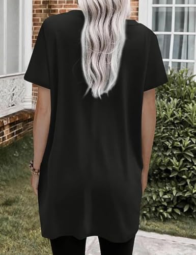 Poetsky Summer Womens Tunic Tops for Leggings with Pockets Short Sleeve Casual Long T Shirts S-3XL - color: Black, size: XX-Large