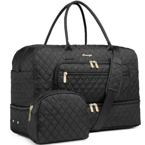 Large Travel Duffle Bags for Women: 35L Weekender Bag with Shoe Compartment - color: Black 01