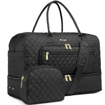Large Travel Duffle Bags for Women: 35L Weekender Bag with Shoe Compartment - color: Black 01
