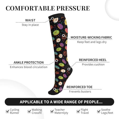 Crazy Fun Compression Socks, Unisex Knee High Support Socks - color: Donut