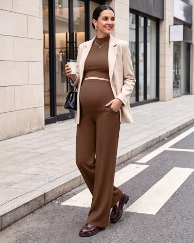 G4Free EverGoing Maternity Dress Pants Pregnancy Slacks - color: Dark Coffee, size: Small