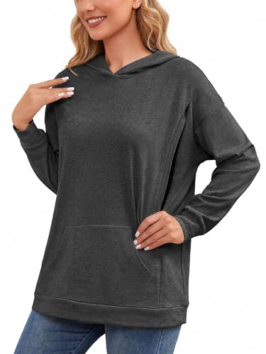 Ecavus Womens Nursing Sweatshirts for Breastfeeding Hidden Zipper Hoodie - color: Dark Gray, size: Medium
