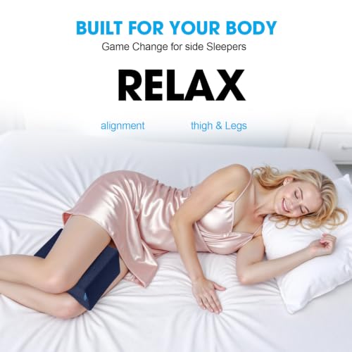 Knee Pillow for Side Sleepers, Leg Pillow with Cooling Gel, Blue/Large - color: Dark Blue, size: Large