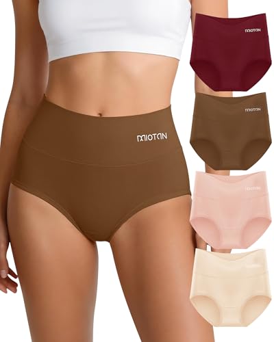 Women's Cotton Underwear 4 Pack, High Waisted Ladies Panties - size: Medium
