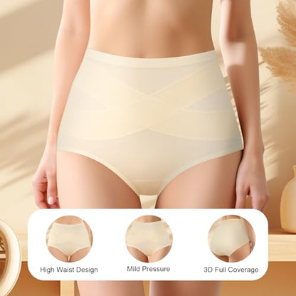 Women's High Waisted Underwear Slightly Tummy Control Cotton Panties Full Coverage Postpartum Briefs 4 Pack - color: Multicolor-green&gray&black&rose Beige, size: Medium