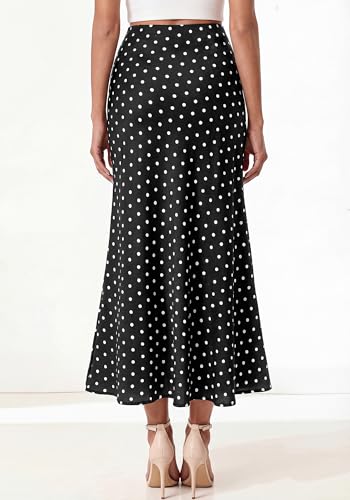 BTFBM Silk Midi Skirts for Women 2026 Summer Fall - color: Dot Black White, size: Small