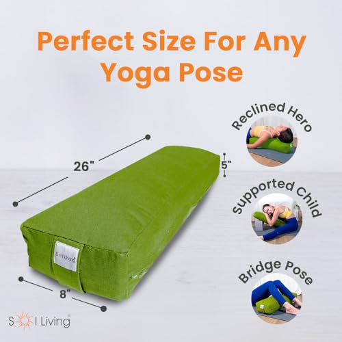 Sol Living Rectangular Yoga Bolster Meditation Pillow, Extra Firm Cotton - color: Green, size: Rectangular 26" x 8" x 5"
