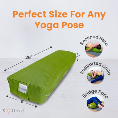 Sol Living Rectangular Yoga Bolster Meditation Pillow, Extra Firm Cotton - color: Green, size: Rectangular 26" x 8" x 5"